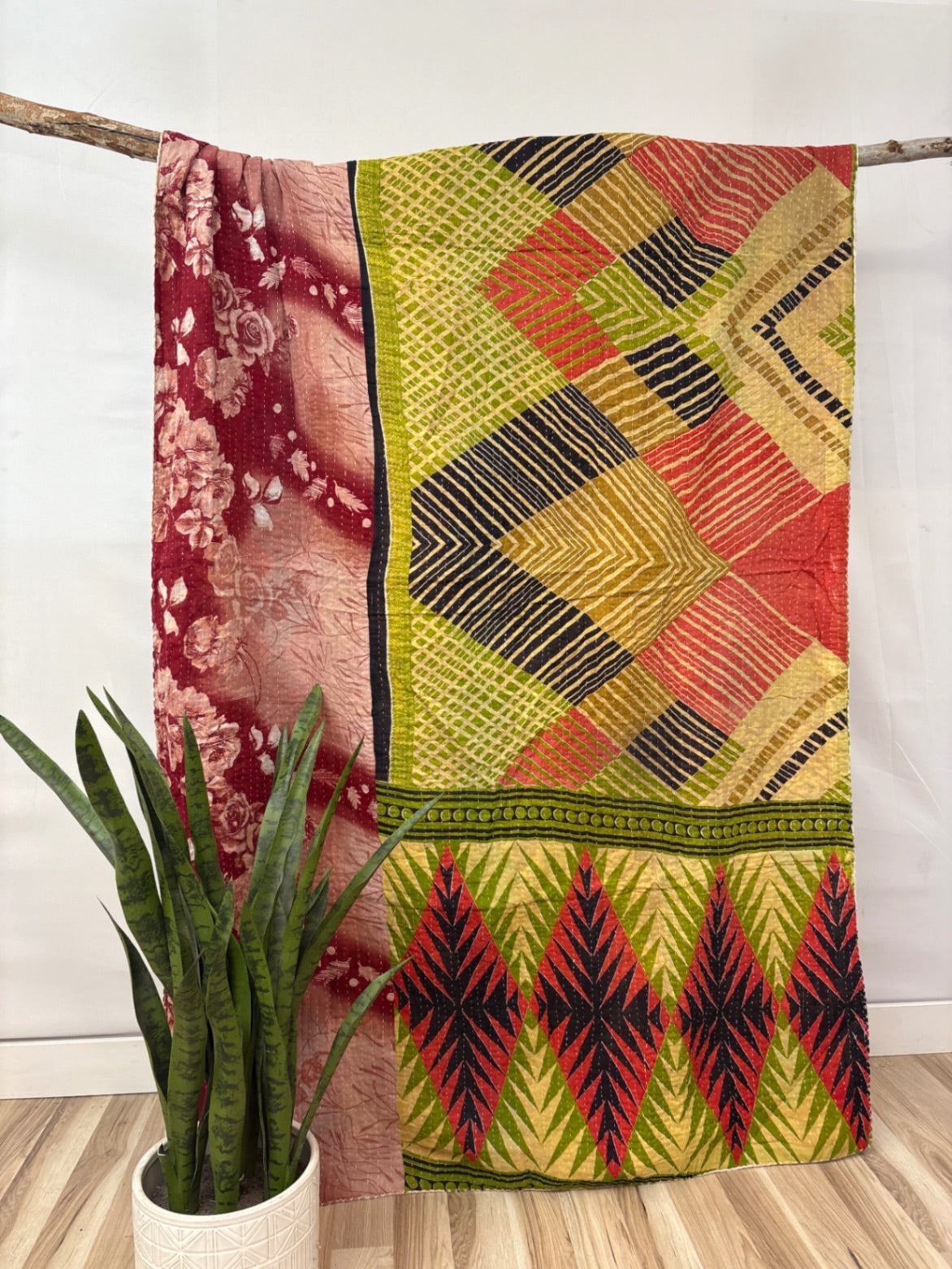 Vintage Cotton Kantha Quilt - Twin