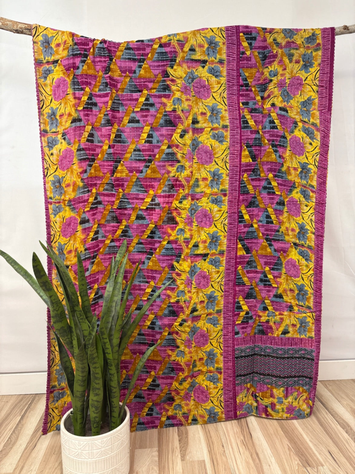 Vintage Cotton Kantha Quilt - Twin