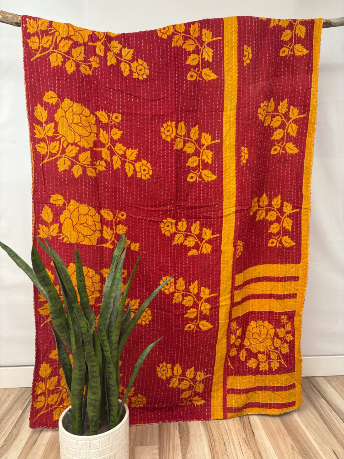 Vintage Cotton Kantha Quilt - Twin