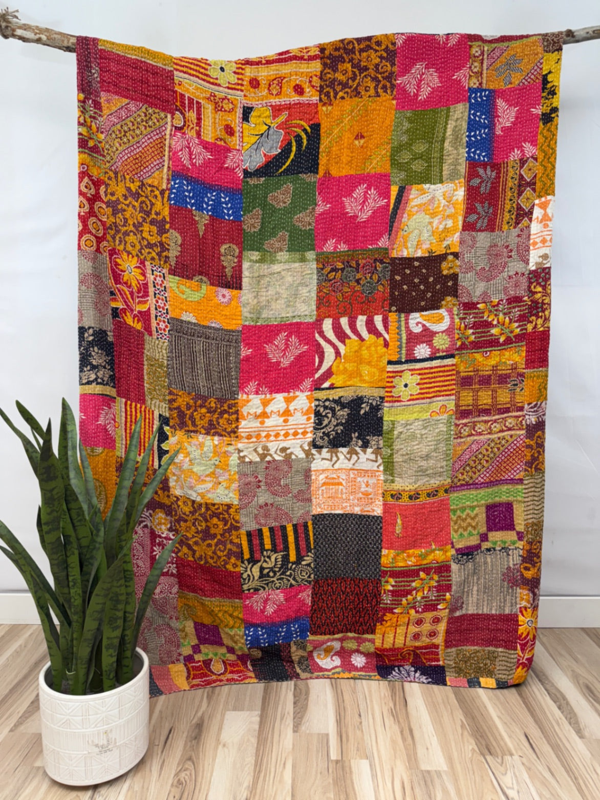 Patchwork Vintage Cotton Kantha Quilt - Queen
