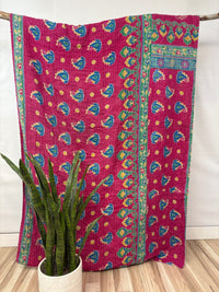 Vintage Cotton Kantha Quilt - Twin