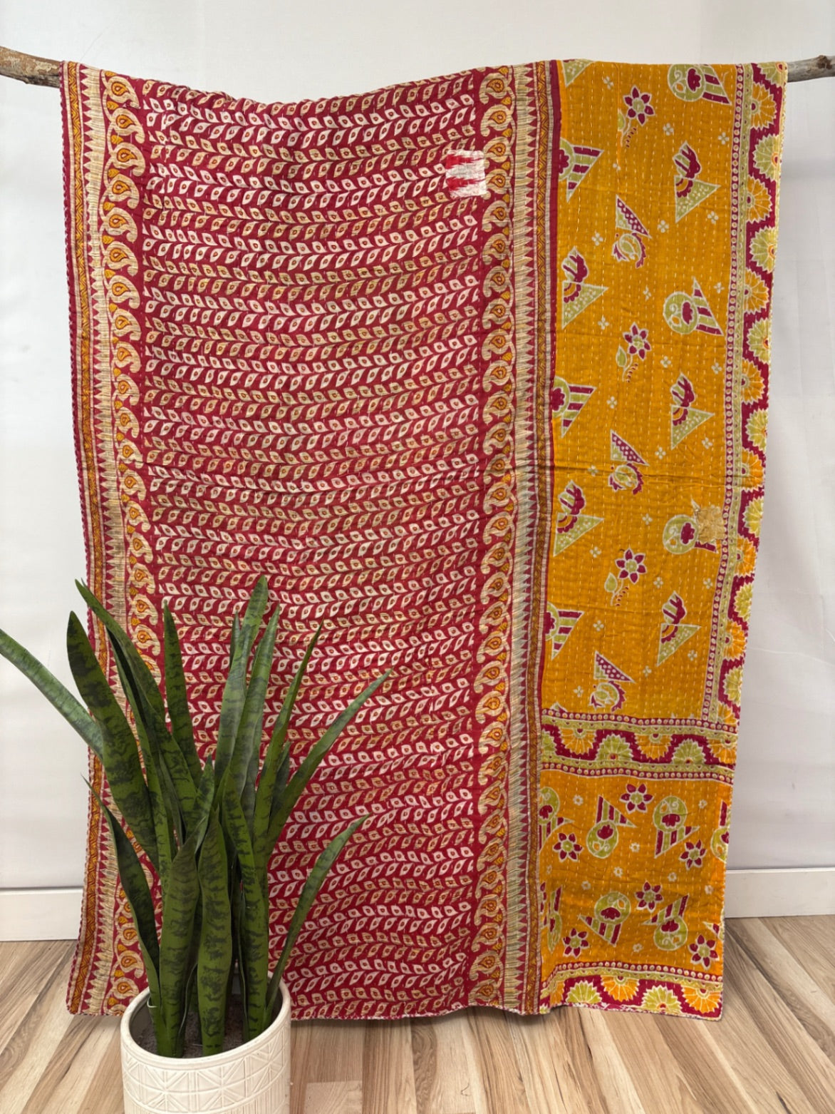 Vintage Cotton Kantha Quilt - Twin