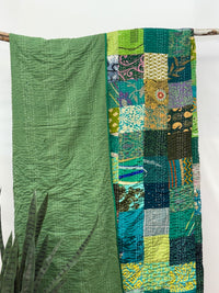 Patchwork Silk Kantha Quilt Queen