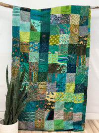 Patchwork Silk Kantha Quilt Queen
