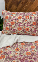 Sunlit Poppy Bloom Block Print Cotton Kantha Sham