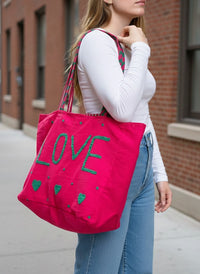 Pink Embroidered Velvet Tote