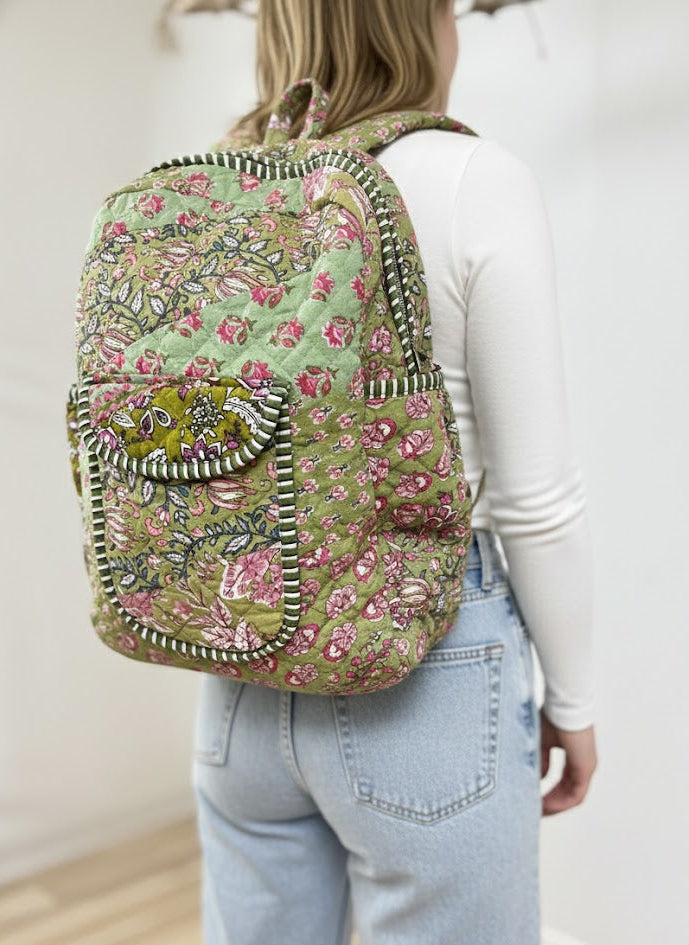 Green Quilted Backpack