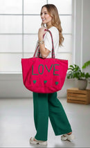 Pink Embroidered Velvet Tote