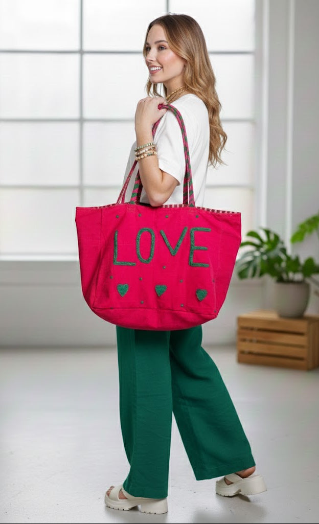 Pink Embroidered Velvet Tote