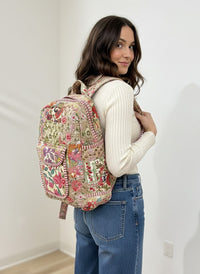Tan w/Pink Trim Quilted Backpack