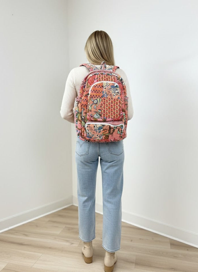Coral Quilted Backpack