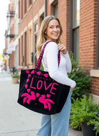 Black Embroidered Velvet Tote