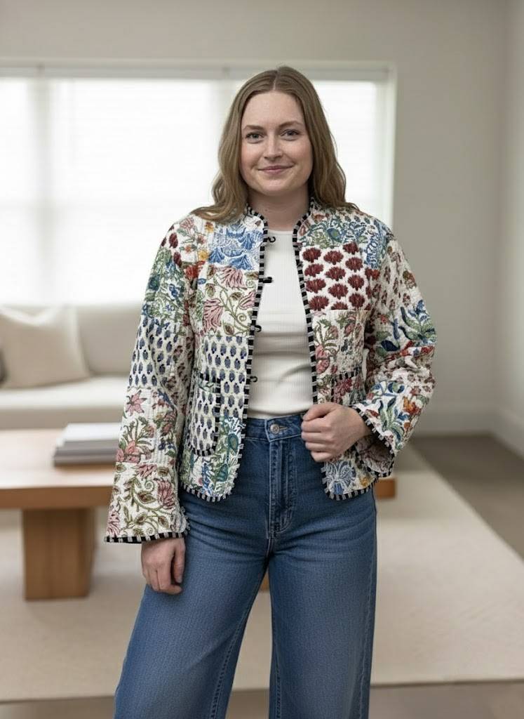 White Patchwork White Patchwork Quilted Jacket – Kantha Love